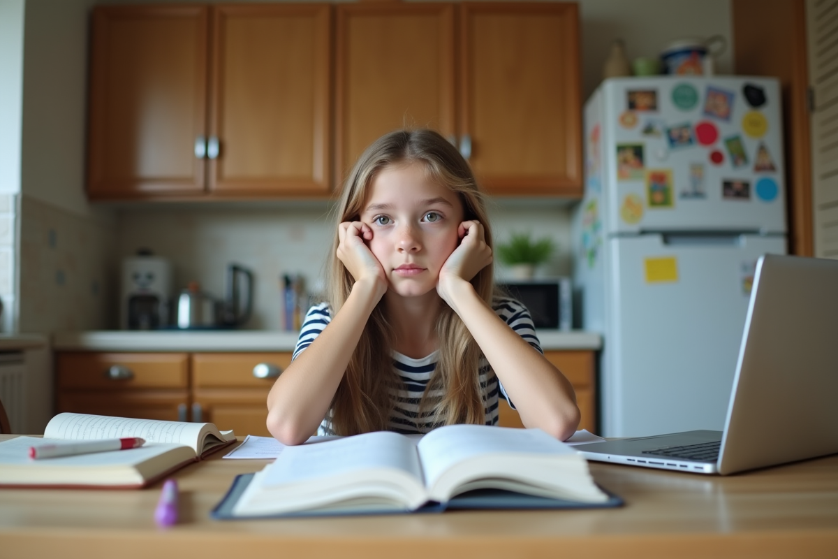 Adolescente concentrée sur ses devoirs à la maison