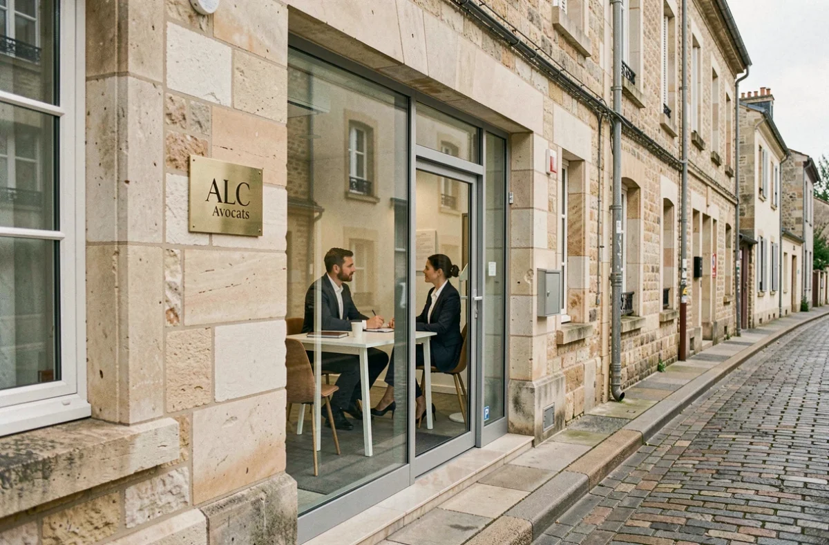 Cabinet ALC Avocats, cabinet généraliste avec bureaux au Mans et à Mamers, vue de la façade et consultation en cours