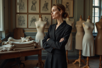 Femme élégante dans un atelier parisien vintage