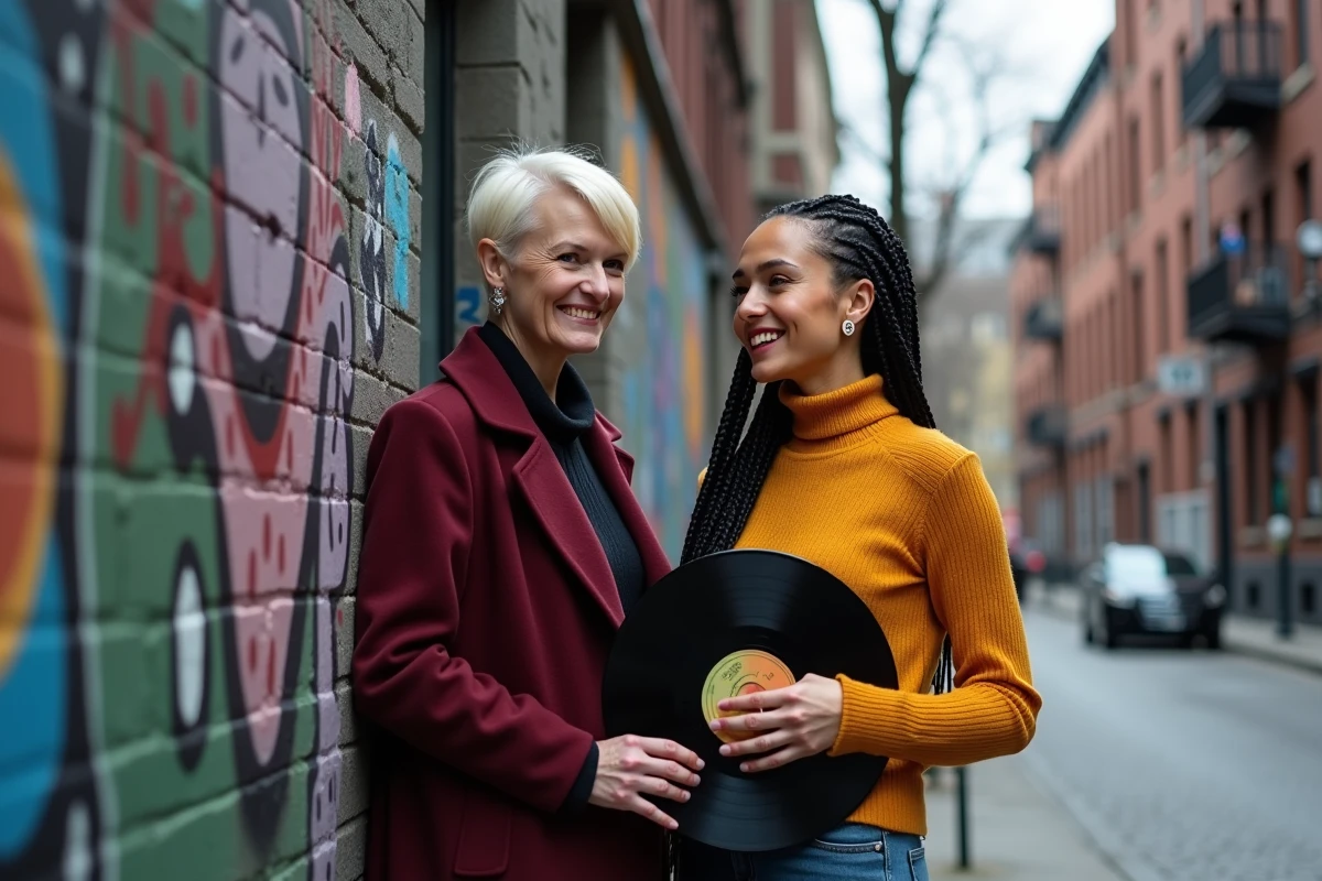Deux chanteuses représentant la diversité musicale canadienne et québécoise dans une rue de Montréal