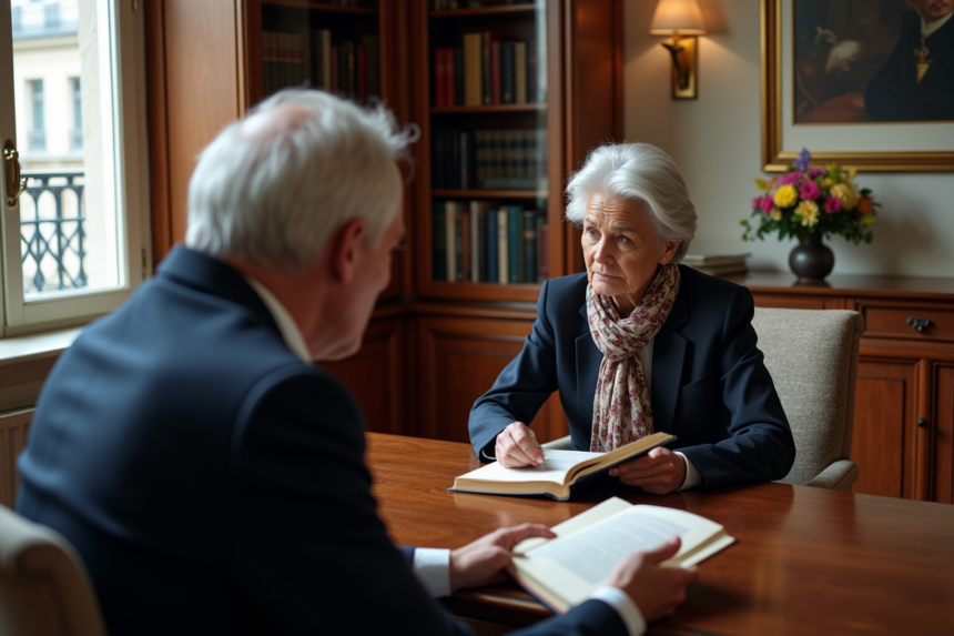 Christine Lagarde lisant un livre dans son bureau parisien