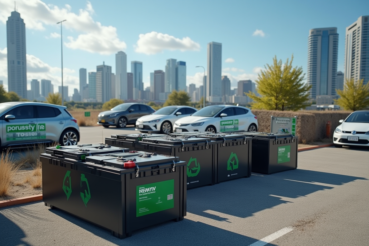 Batteries de voiture usagées au centre de recyclage en ville