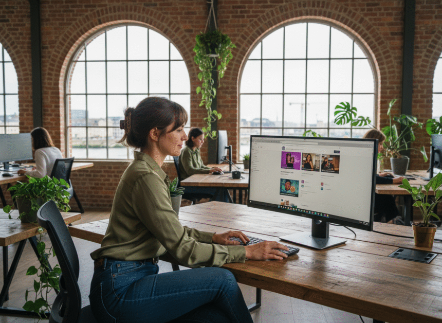 Jeune femme professionnelle à Nantes travaillant sur un site WordPress
