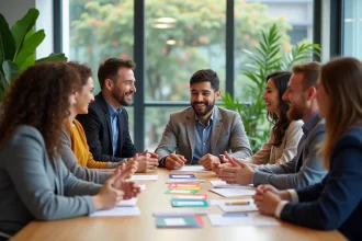 Groupe de professionnels en teambuilding au bureau