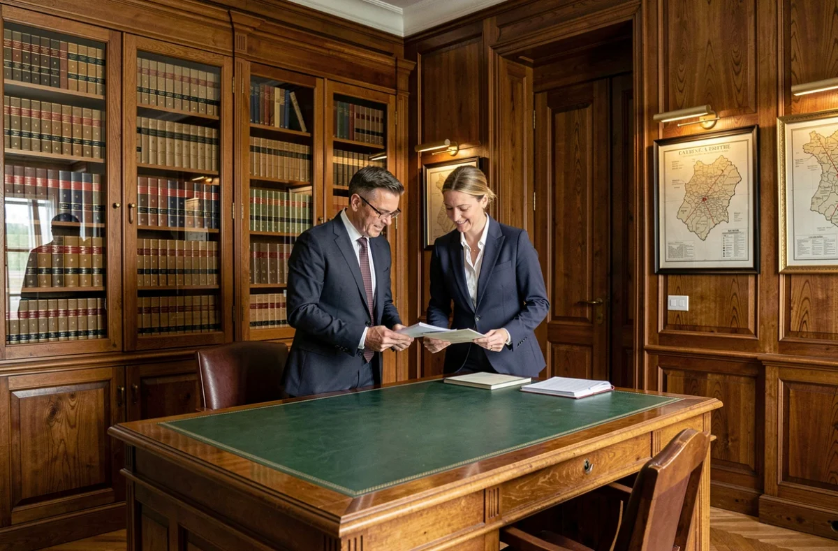 Cabinet HAUTEMAINE Avocats, cabinet historique pluridisciplinaire avec décor classique en boiseries sombres et ouvrages juridiques anciens