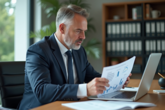 Homme d'affaires étudiant des graphiques financiers dans un bureau moderne