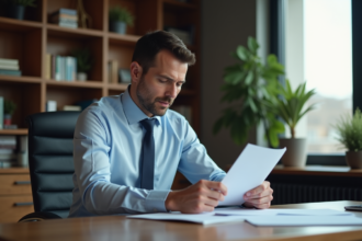 Homme d'affaires concentré dans son bureau moderne