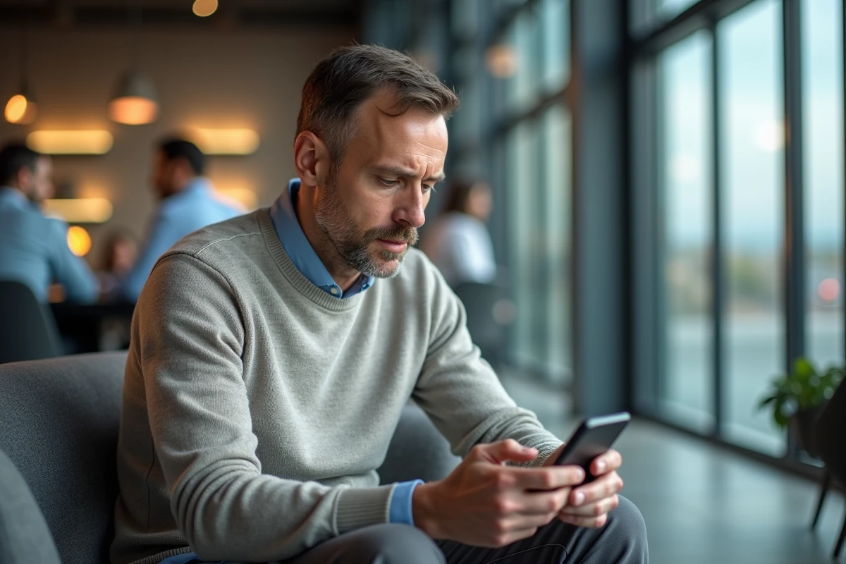 Homme utilisant son smartphone dans un espace coworking