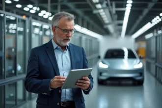 Ingénieur automobile examine prototype voiture électrique