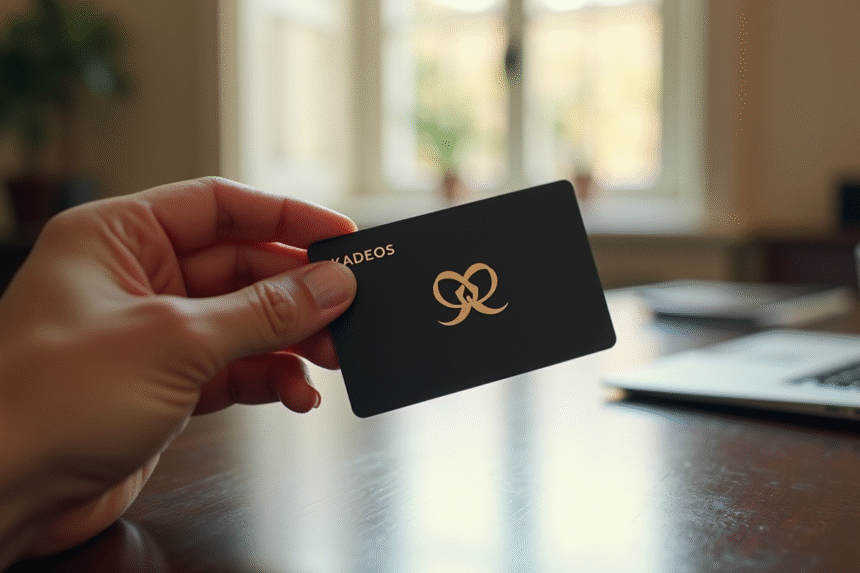 Main tenant une carte cadeau Kadeos Infini élégante
