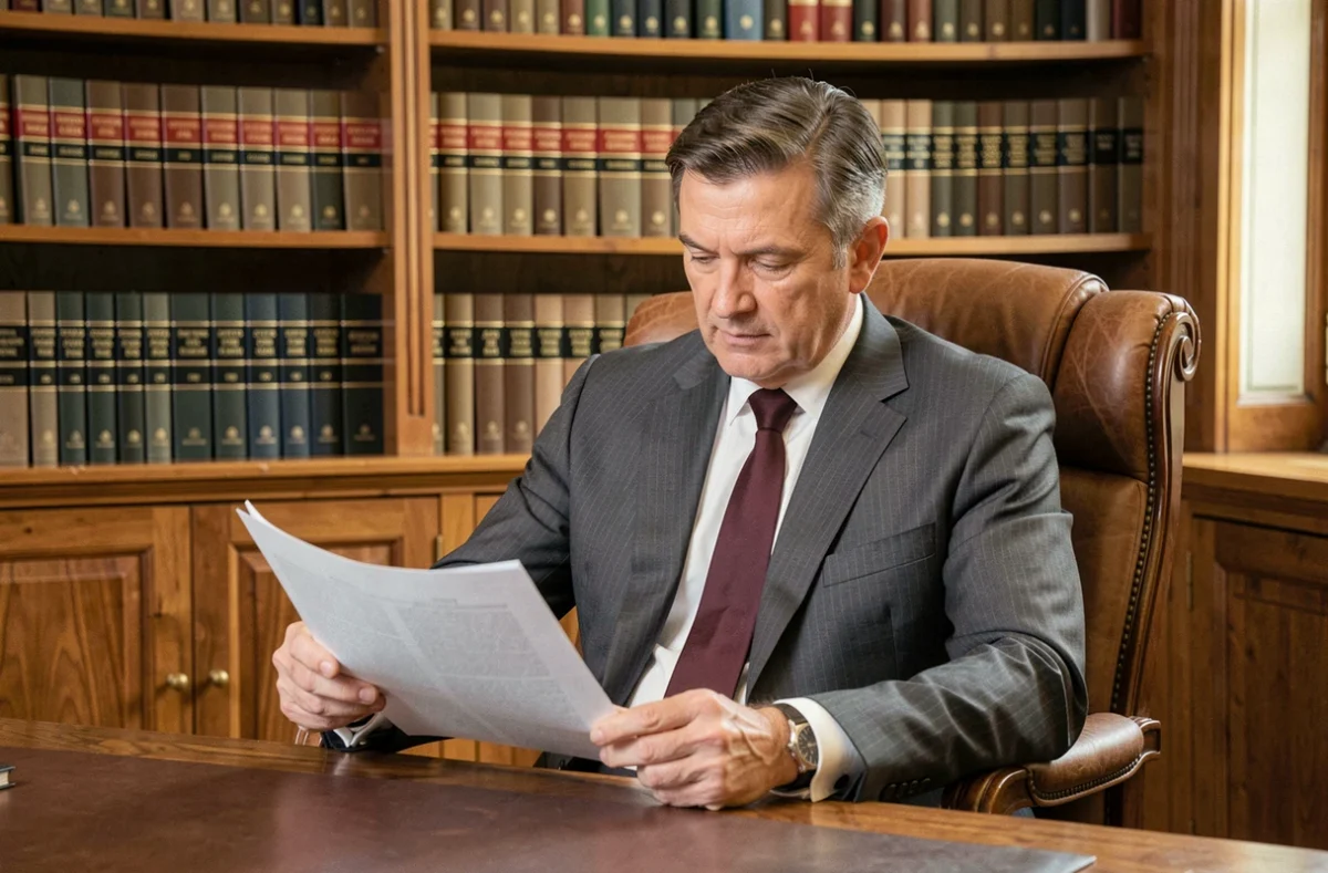 Maître Jean-Philippe Peltier, avocat au barreau du Mans, assis à son bureau en train de consulter un dossier juridique