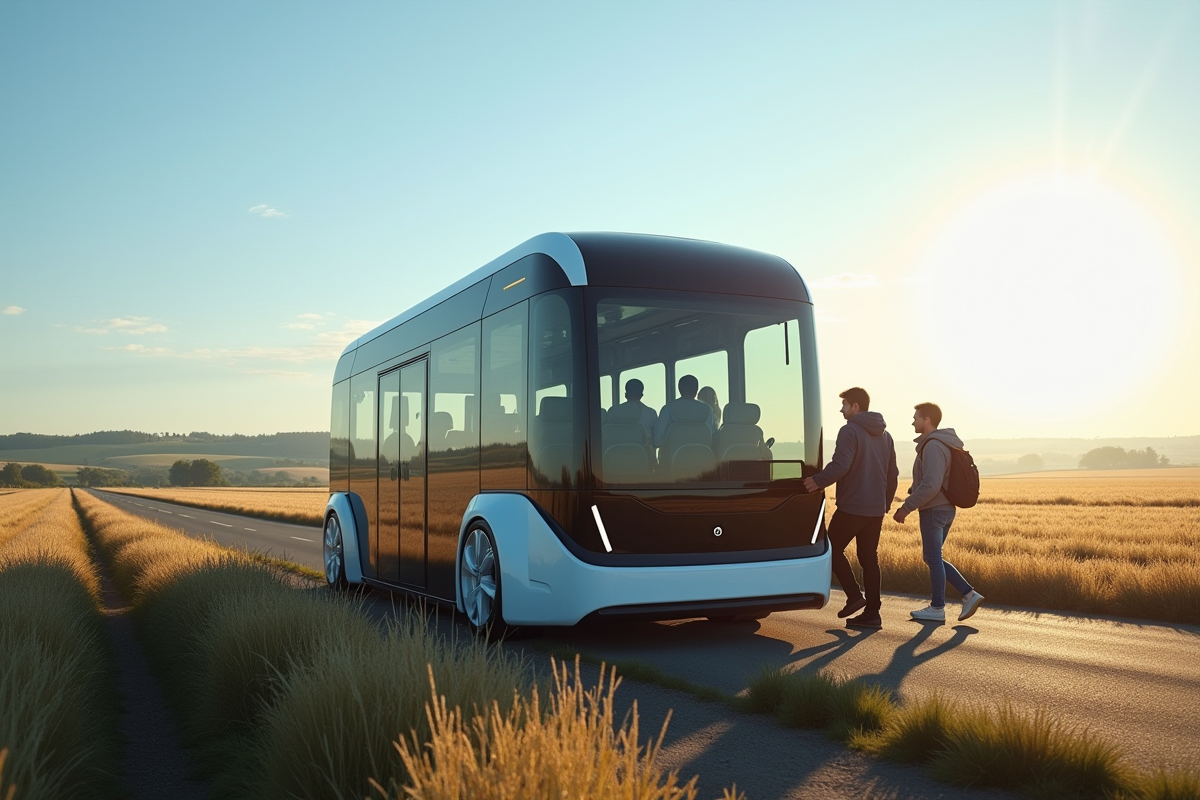 Navette autonome dans la campagne française au matin