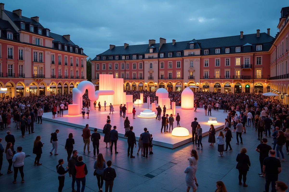 Animation artistique et installation interactive sur une place de Toulouse lors de la Nocturne 2026