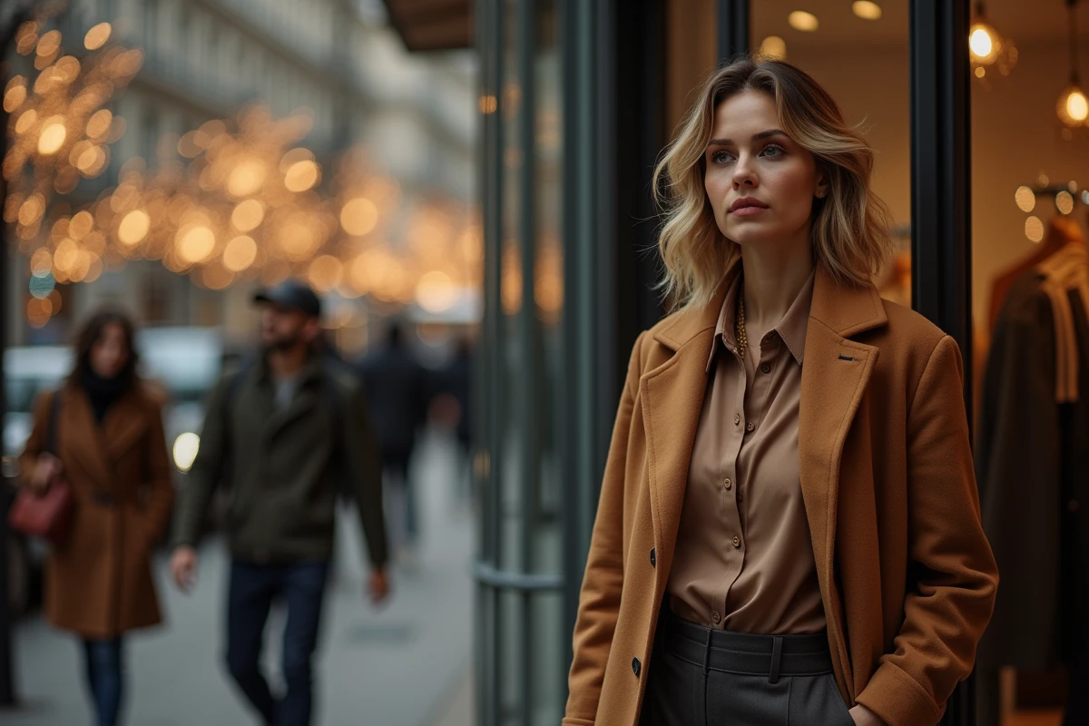 Femme élégante devant une vitrine de boutique lors de la Nocturne Toulouse 2026