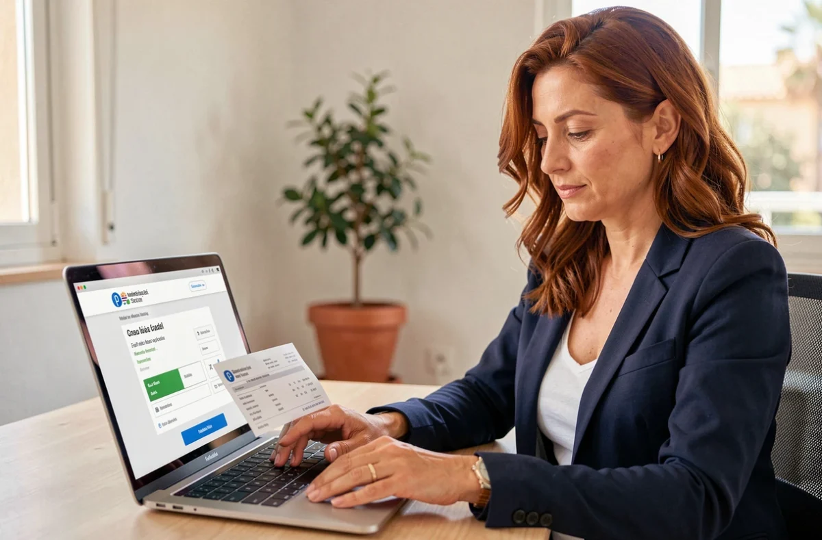 Femme payant une amende de stationnement espagnole en ligne depuis son appartement