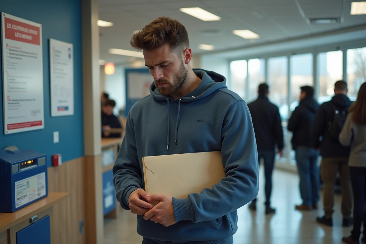 Jeune homme envoyant de l'argent pour la cantine d'un proche incarcéré dans un bureau de poste français