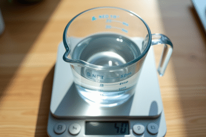 Verre mesure d'eau de 150 ml sur balance numérique