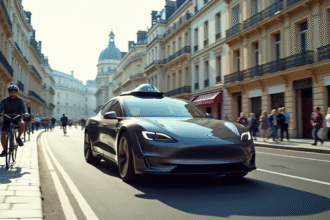Voiture électrique autonome sur une rue française moderne